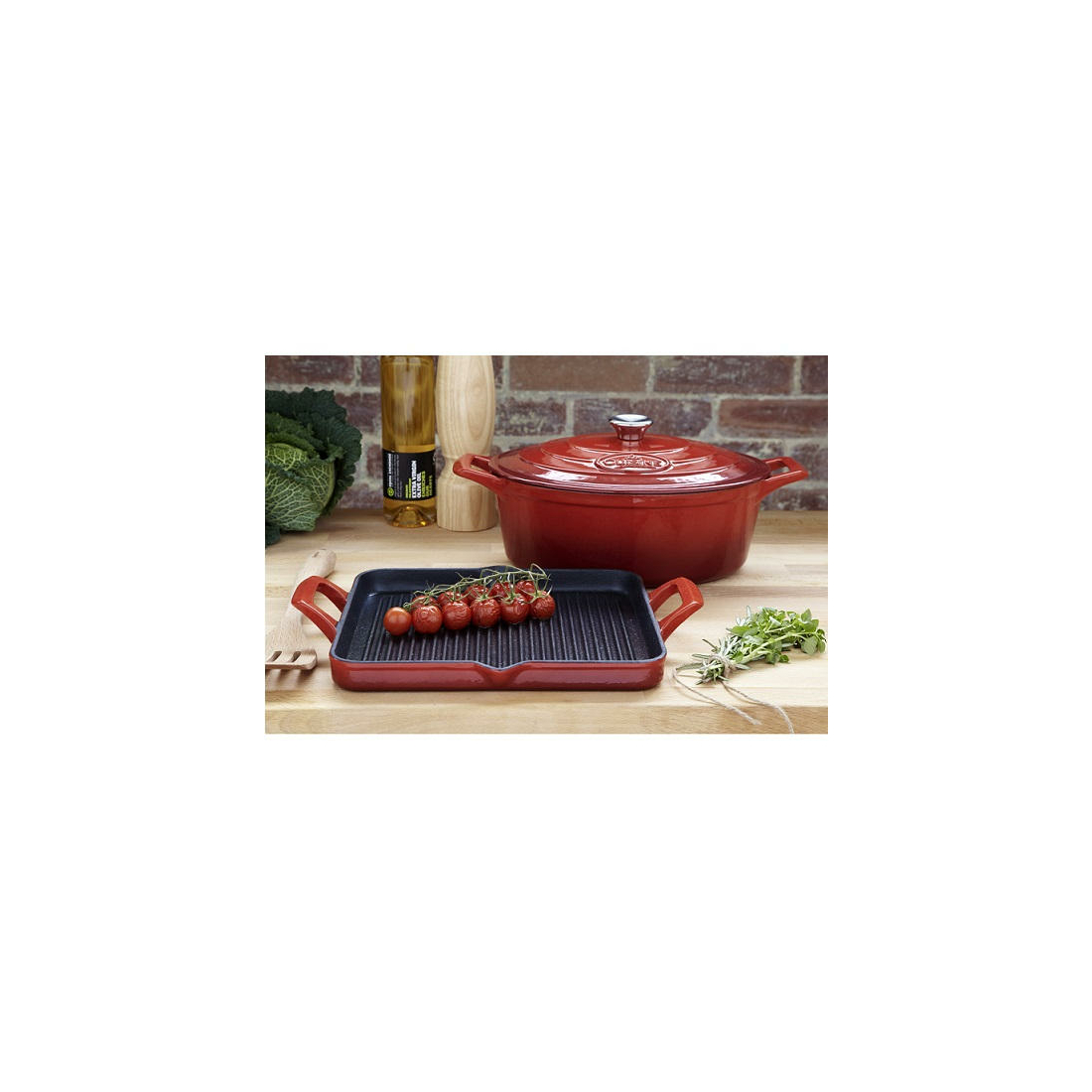 La Cuisine  RED öntöttvas grillsütő 29×26 cm 2 fülű